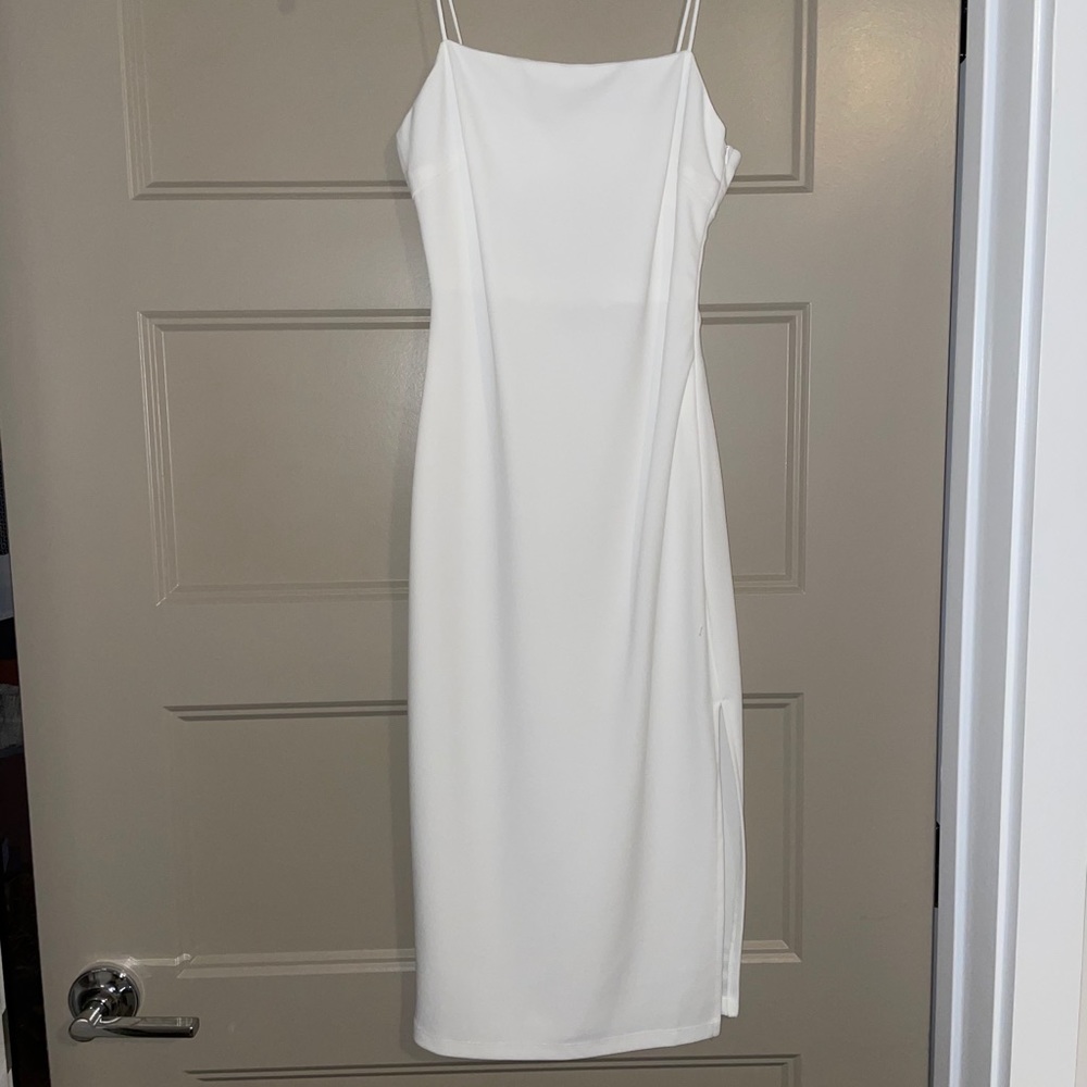 Fitted White Mid Length Dress